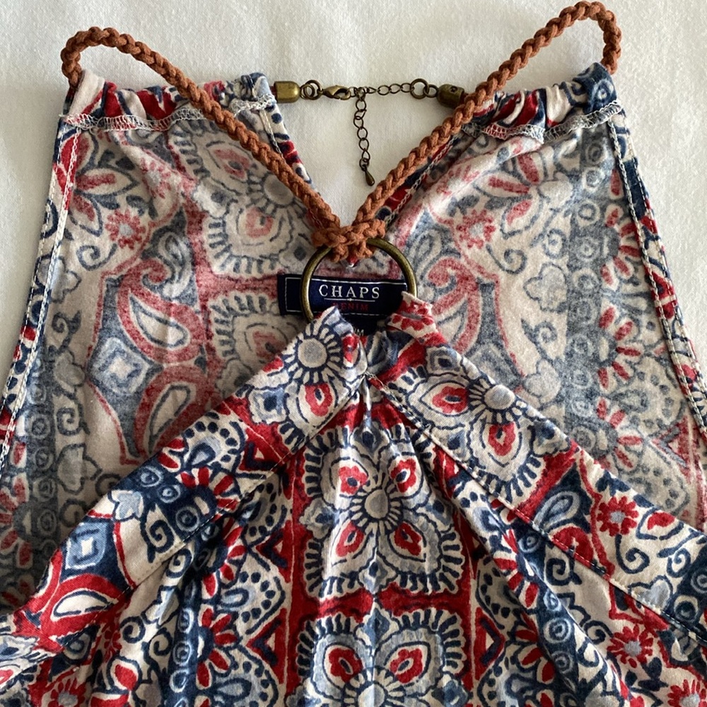 Ralph Lauren CHAPS Denim Bandana print brass ring halter top 100% cotton Size M - Picture 3 of 13